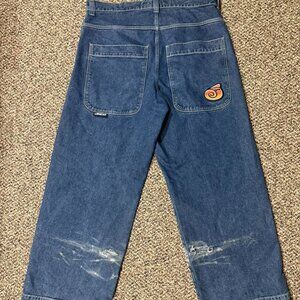 JNCO blue website Twin Cannons with distressing/heel bite. Embroidered